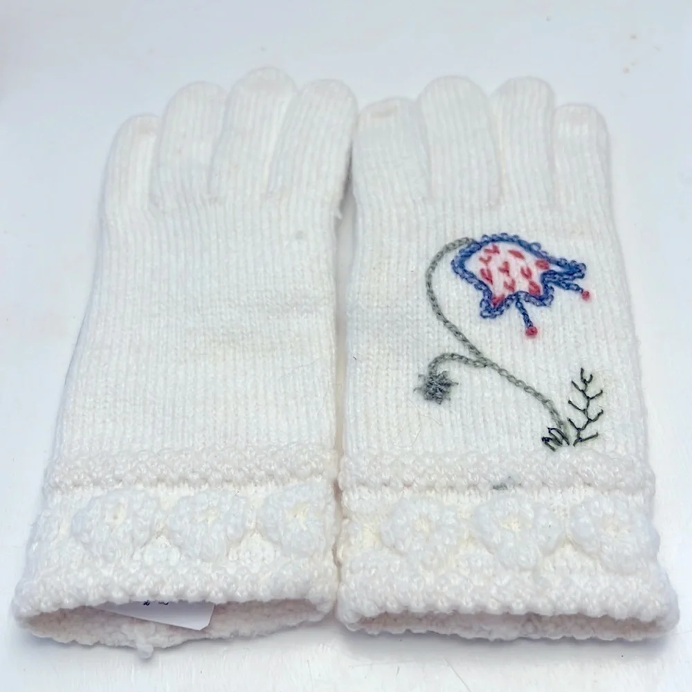 Vintage Women’s Knit Gloves with Vegan Leather Palms NOS